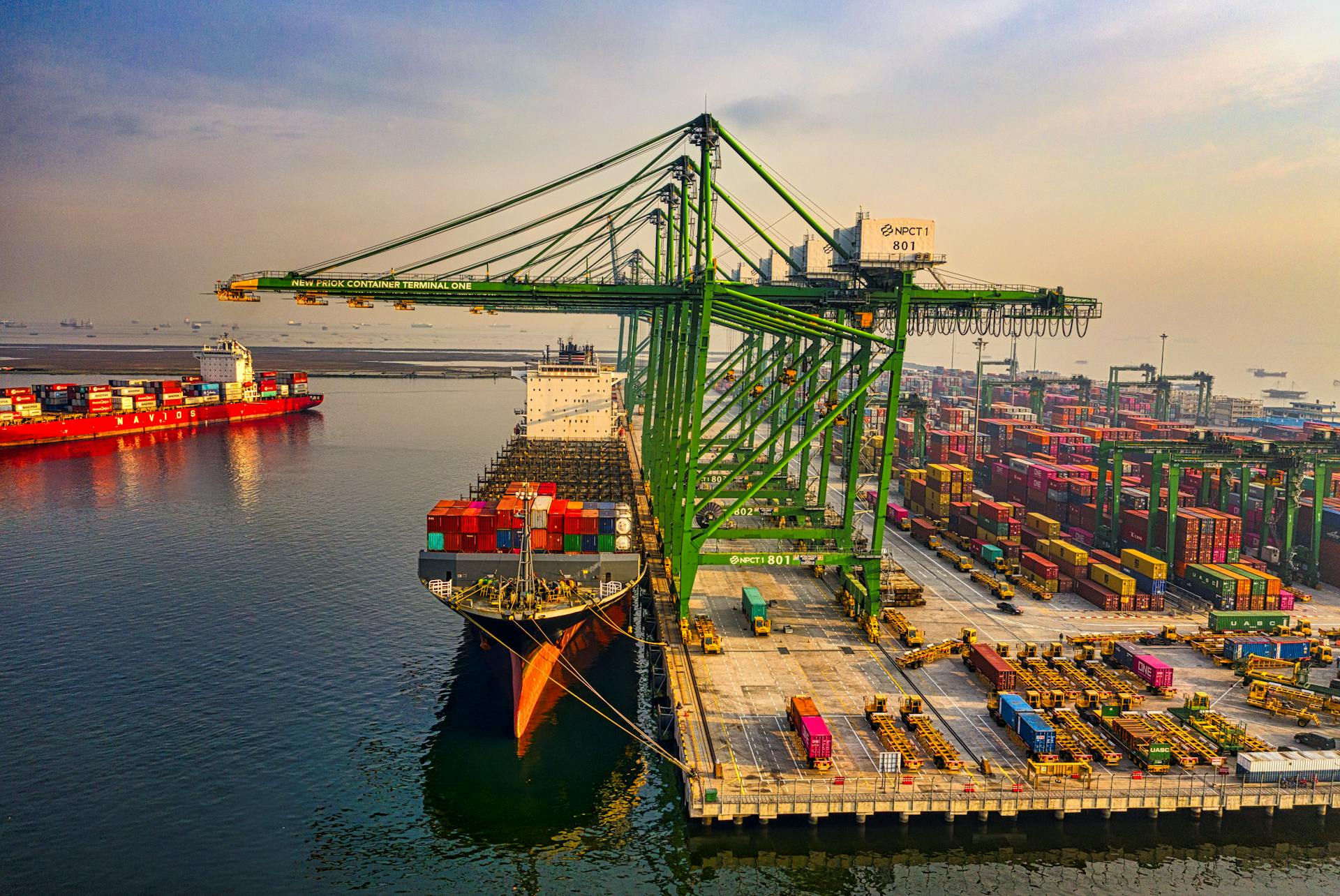 Shipment - Dock With Ship And Containers